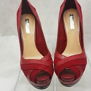 H By Halston leather snakeskin peep toe heels